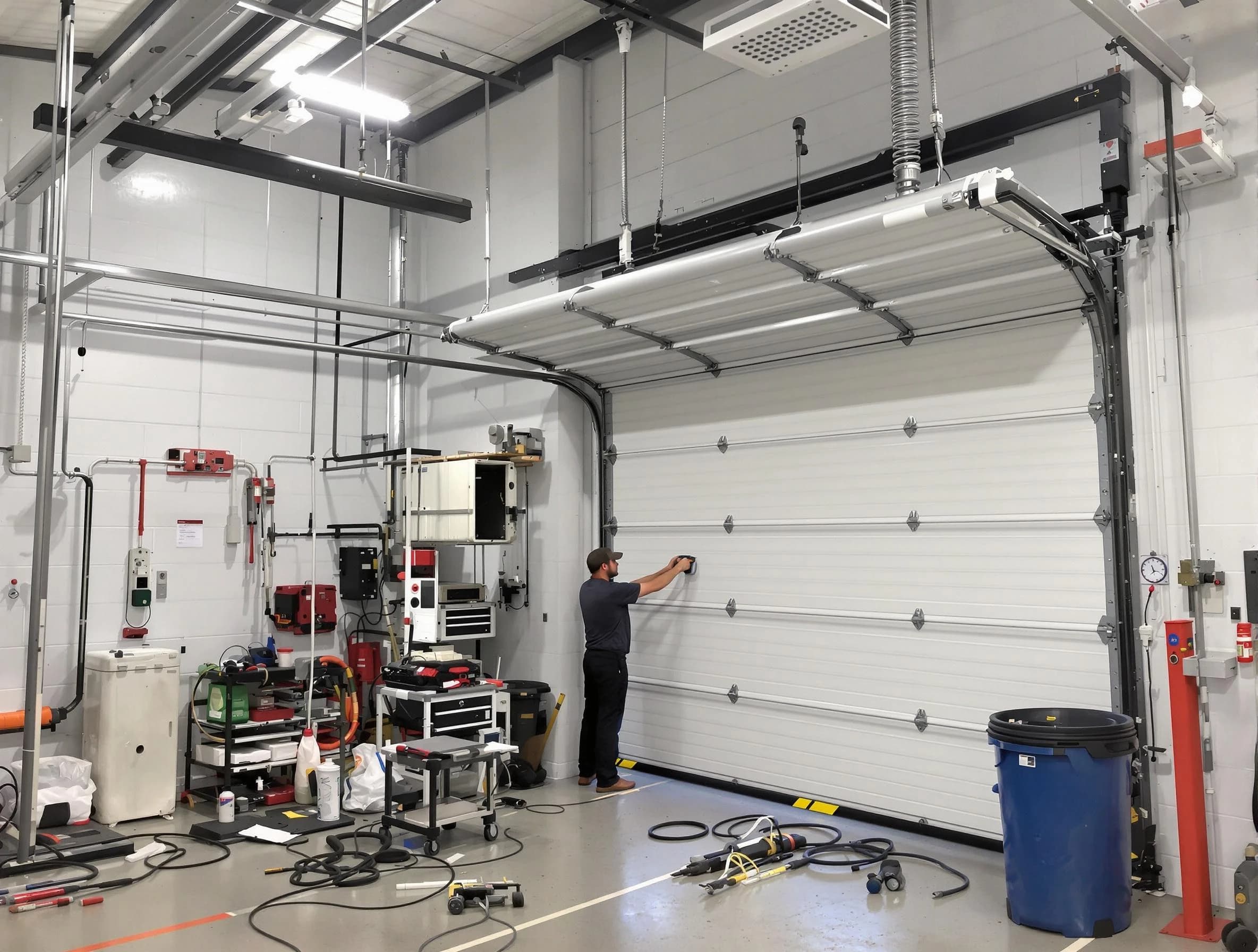 Piscataway Garage Door Repair certified technician performing commercial door repair at a Piscataway business facility