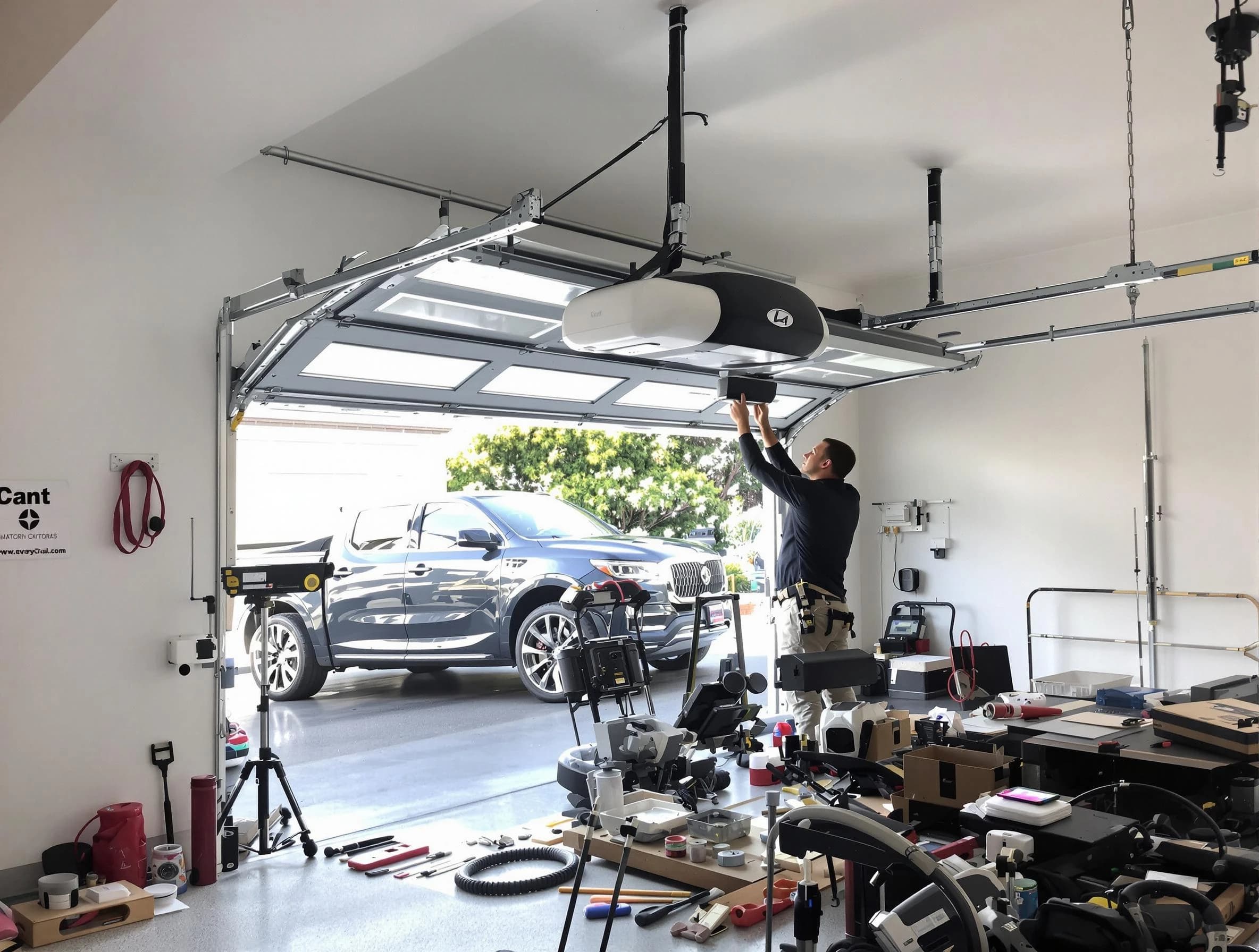 Piscataway Garage Door Repair specialist installing smart garage door opener system in Piscataway home