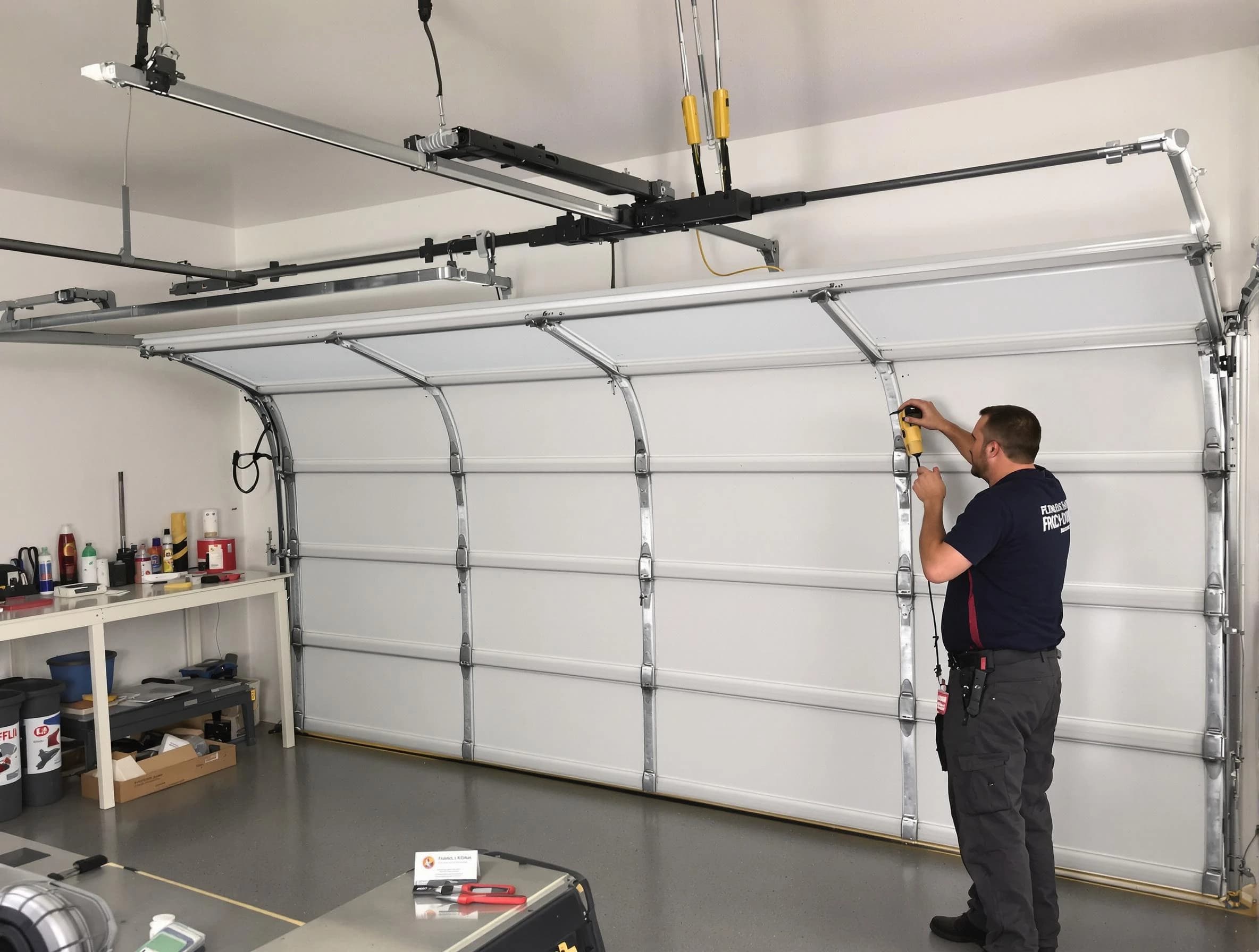 Piscataway Garage Door Repair certified technician performing overhead door system repair in Piscataway