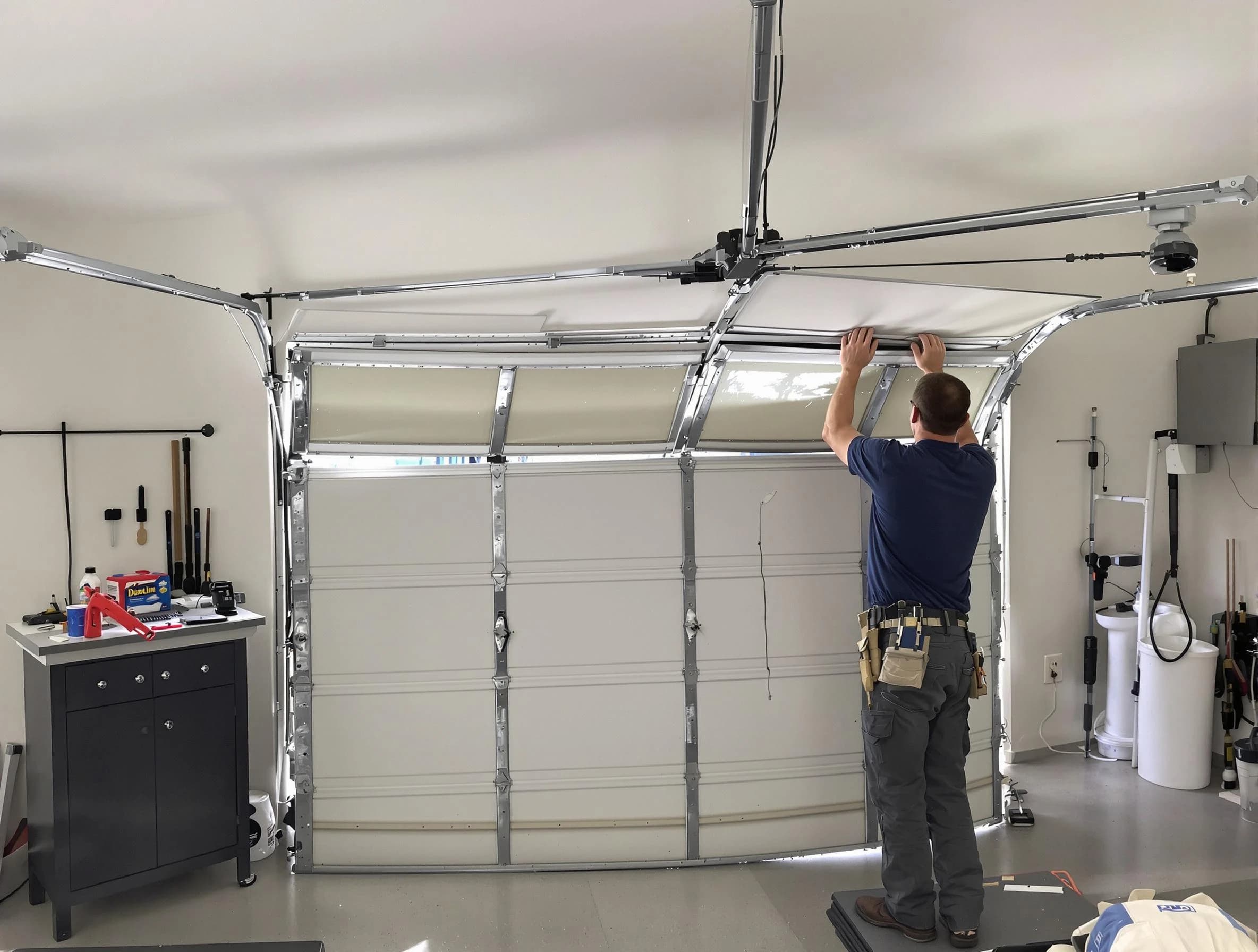 Piscataway Garage Door Repair specialist performing precise section replacement on Piscataway garage door