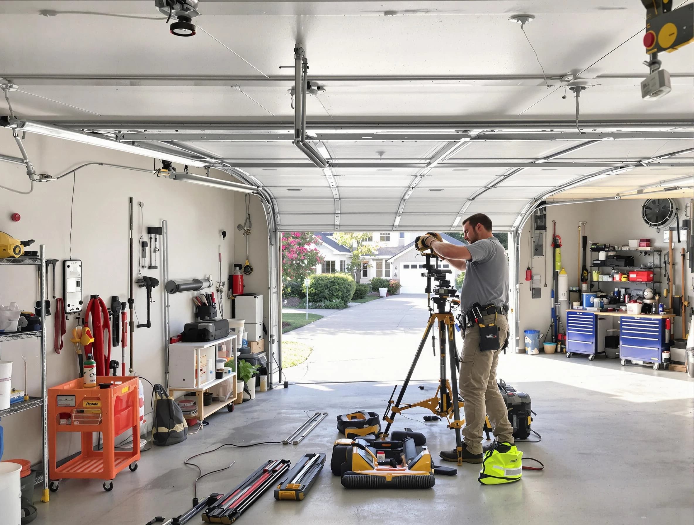 Piscataway Garage Door Repair specialist performing laser-guided track alignment in Piscataway